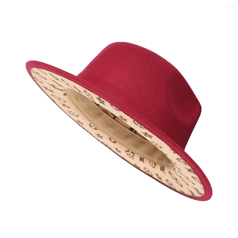BERETS 2023春のスタイルワイドブリムフェルトウールブランドFedora Hats for Women Two Tone Fashion Vintage Caps Party Top