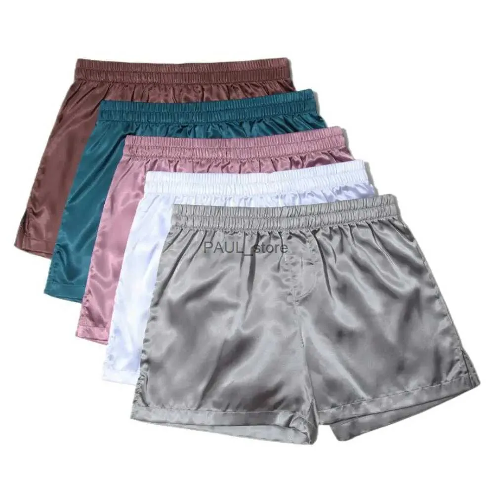 Cuecas masculinas pijamas shorts macios de seda roupa interior boxers shorts sono bottoms homewear sleepwear solto lounge shortsl231218