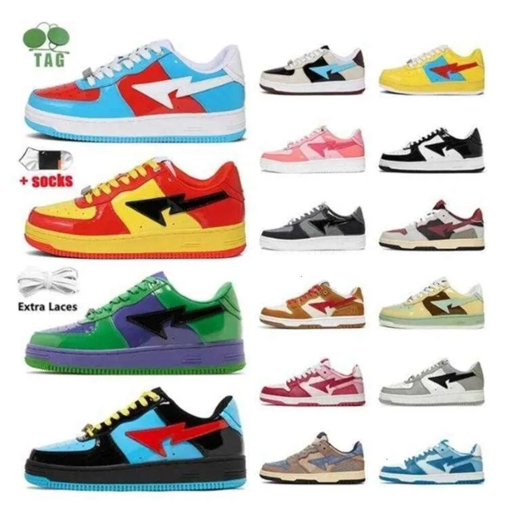 ボックスデザイナーとapbapesta sk8 Shoes men men whomenプラットフォームトレーナーオリジナル迷彩星緑色の黒い黄色のスニーカーサイズ36-45 ix5i