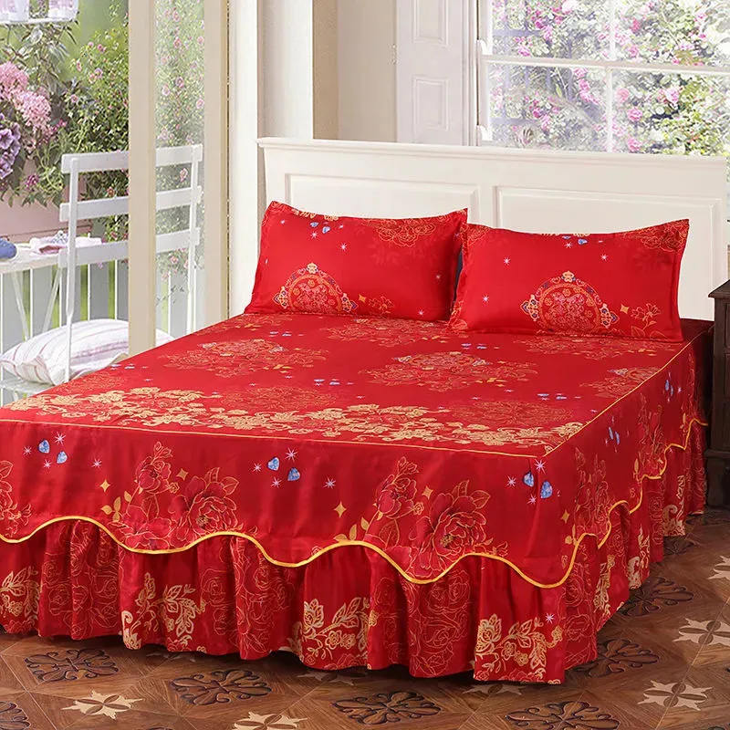 Bedspread Fashion miękki szlifowanie łóżka przeciwdziałającego spódnicy ślubne Królowa Król King Rozmiar No Pilling Zablawiony arkusz okładki podwójnie warstwowa pokrywa łóżka 231218