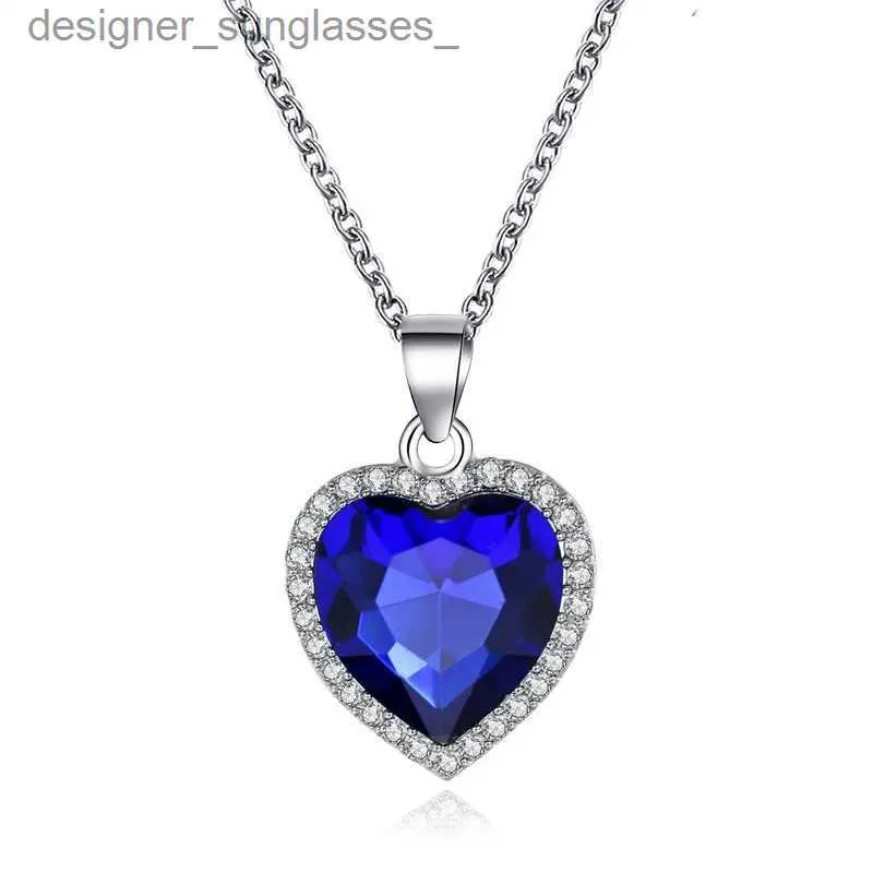 Pendant Necklaces 2021 New Simple Titanic Heart of Ocean Necklace Blue Crystal Heart Forever Pendant Necklace For Women Wedding Party JewelryL231218