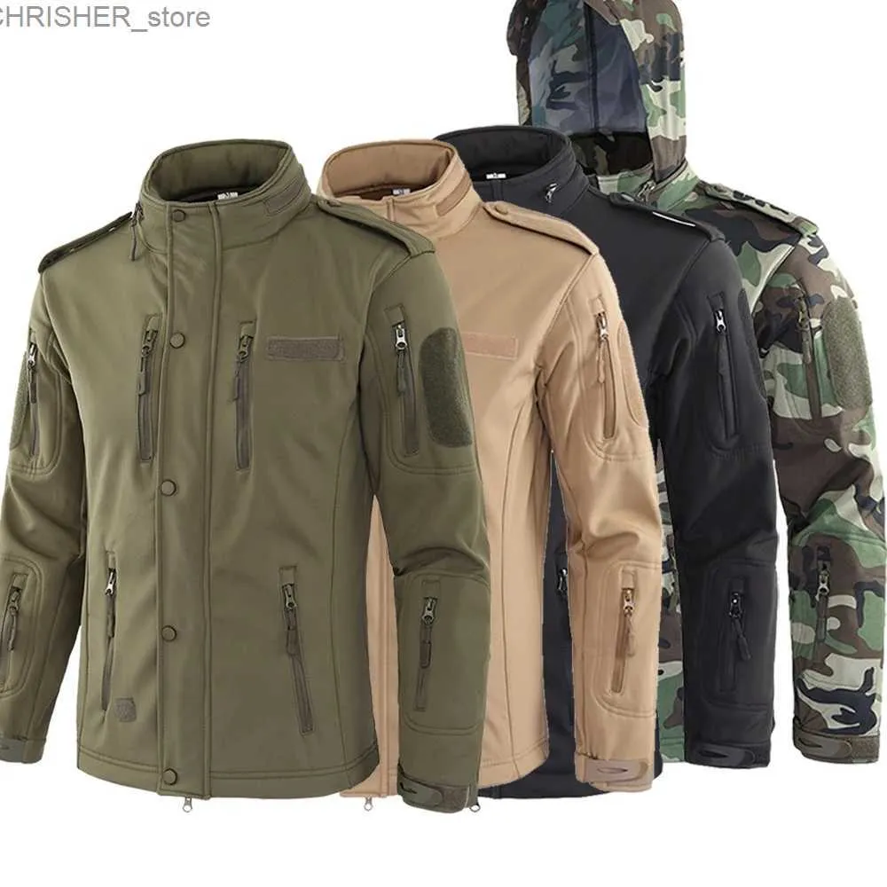 Vestes tactiques Vestes tactiques à capuche multi-poches pour hommes, coupe-vent militaire, imperméable, peau de requin, veste à coque souple, manteaux d'hiver en polaire de l'armée, NewL231218