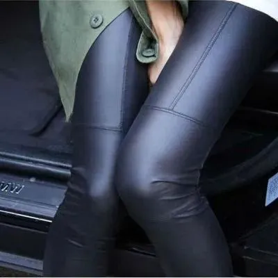 Capis 2018 Kadın Pu Tozluk Seksi Siyah Kahve Modal Taytlar leggin Ps Boyut Kız Pantolon Patent Tayt Ücretsiz Nakliye