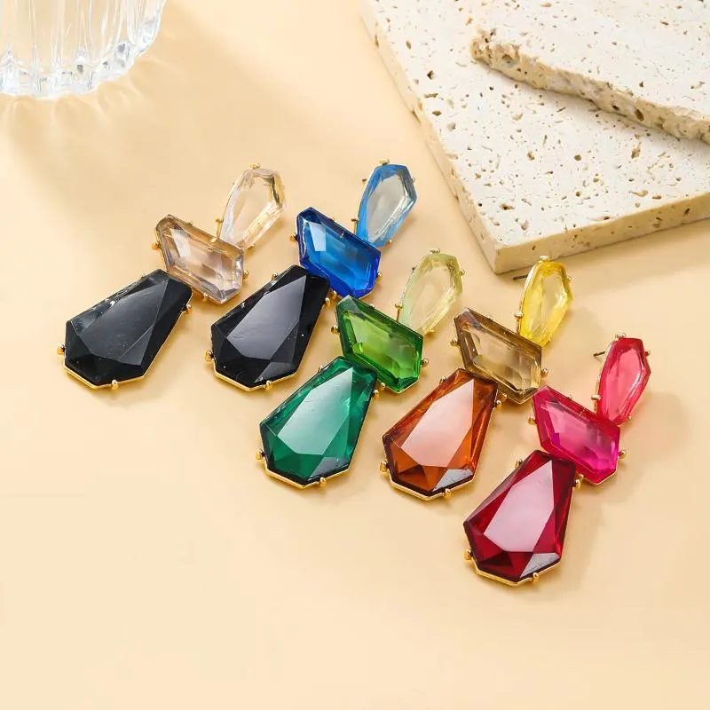 Dangle Earrings Candy Colors Long Statement Geometric Resin Stone Women Drop Earring Jewelry