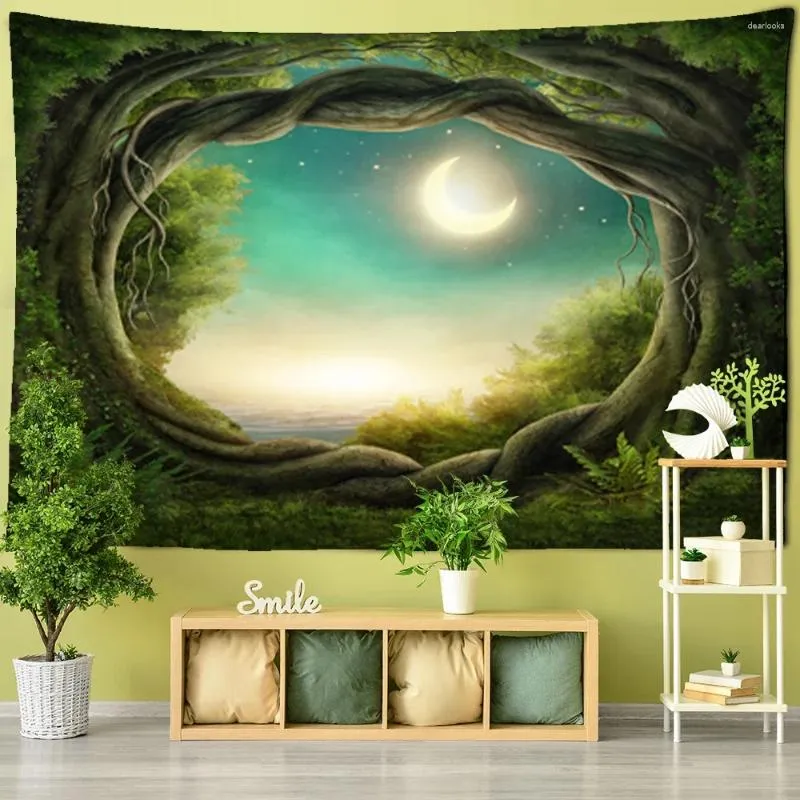 Tapisseries Vert Naturel Forêt Ruisseau Charmant Paysage Tapisserie Décorative Tenture Murale Esthétique Chambre Chambre Maison Art Déco Design