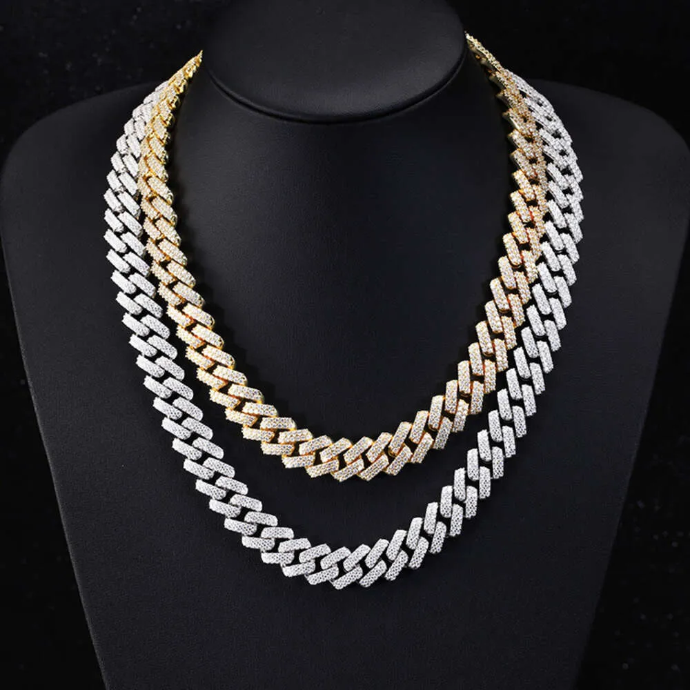 Hot Sale Hip-hop Jewelry in Stock Vvs Moissanite Cuban Chain Double Rows Miami Cuban Necklace 925 Sliver 13mm Cuban Link Chain