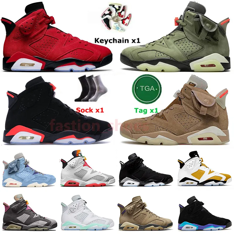 2024 Fashion Mens Women Basketball Shoes Jumpman 6 6s Traviss Scotts Reverse Oreo Aqua Toro Electric Green Black Infrared Brown Kelp Jorden Trainers Sneakers Storlek 47