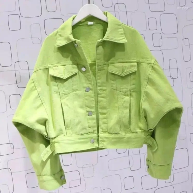 レディースジャケットデニムコート2023春と秋の汎用性のある短い緑の韓国のルーズバットスリーブジャケット