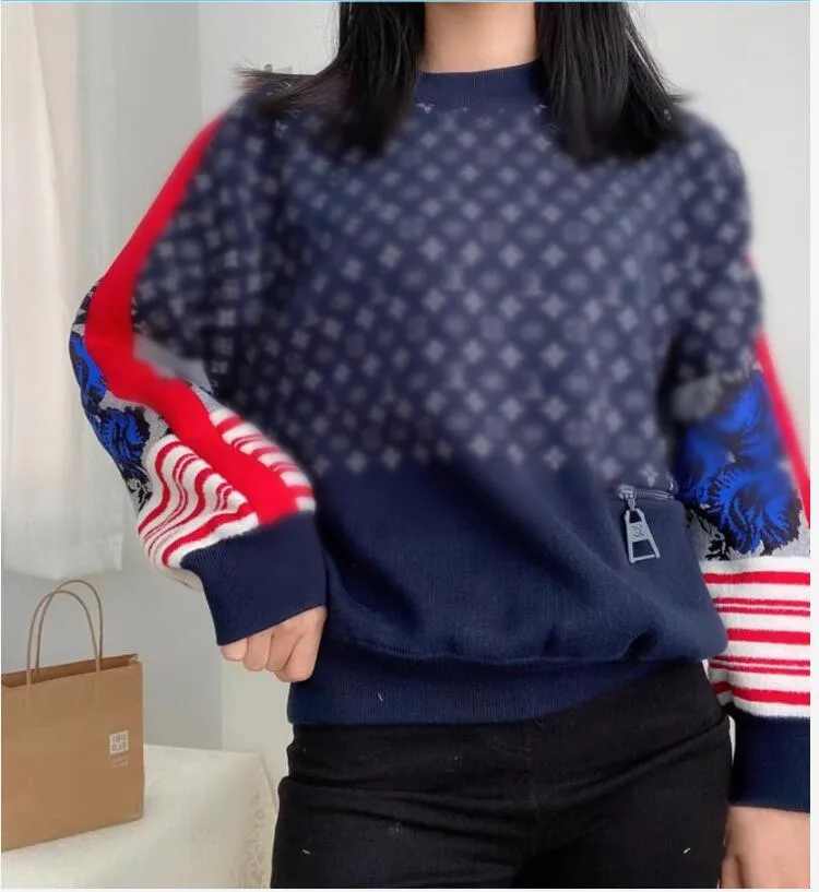 2024 Newvl Women's Luxury Sweaters Designer Autumn Printed Letter Pullover märke Kontrast Randtröja med dragkedja för flickor