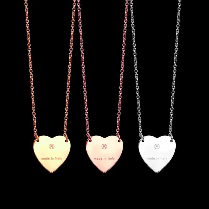 Never Fading Stainless Steel Simple heart Pendant Necklaces 3 Colors Gold Plated Classic Style Logo Printed Women Designer Jewelry211k