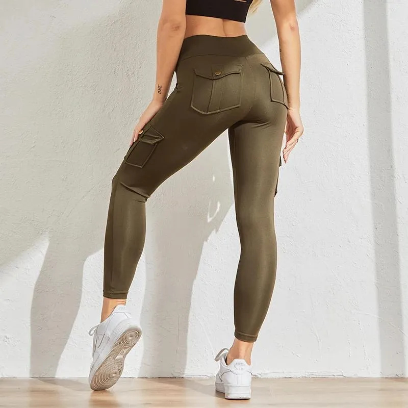 Capris Normov Workout Women Leggings Casual Patchwork Pocket High Waist Pantaloni da carico jeggings Solid Fiess Leggings Femmina femmina