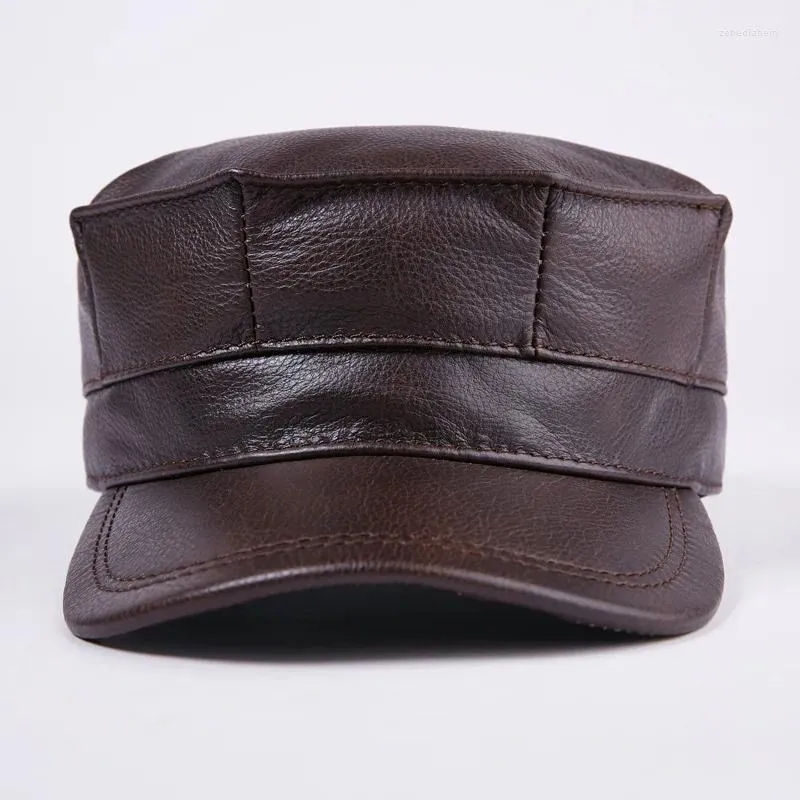 Ball Caps Genuine Leather Hat Men's Baseball Cap Adult Winter Warm Adjustable Ear Peaked Year Gift B-7202