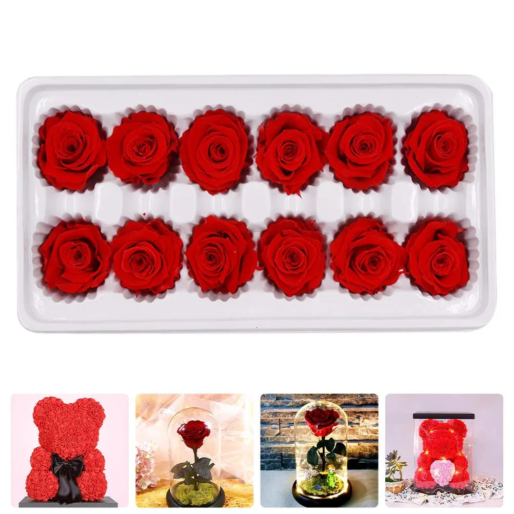 Decorative Flowers Wreaths 12pcs/Box Valentines Gift Immortal Flower Rose Realistic Fake Roses For DIY Wedding Party Bouquets Baby Shower Home Decorations 231218