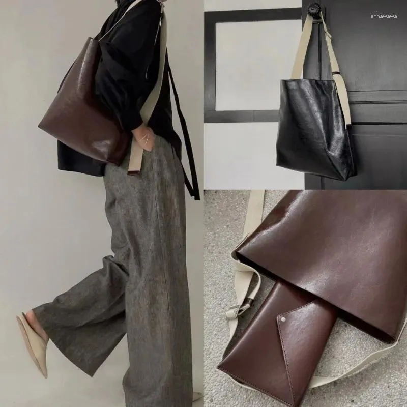 Sacos da noite Saco de balde de couro de cera de óleo de luxo 2023 outono inverno grande cpacity commuter simples tote ombro coreano chique bolsos