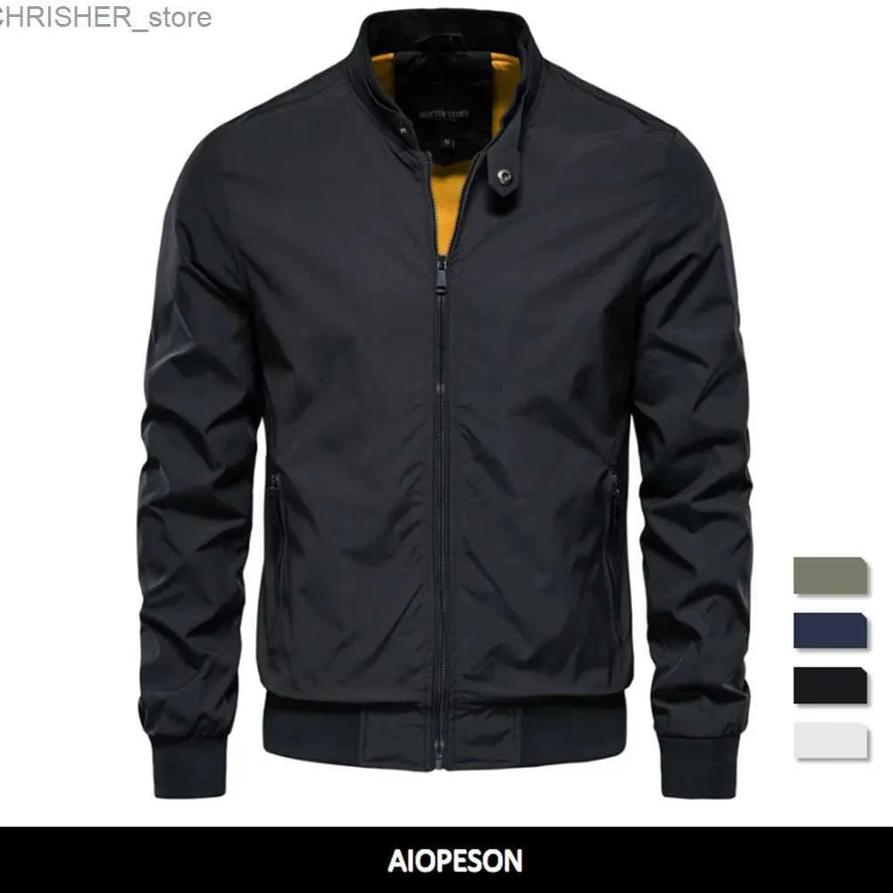 Jaquetas táticas AIOPESON Jaqueta de beisebol de cor sólida Homens Casual Gola Bomber Mens Jaquetas Outono de alta qualidade Slim Fit Jaquetas para MenL231218