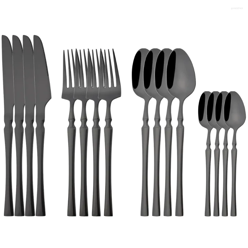Servis uppsättningar 16st Black Set Knife Fork Coffee Spoon Cutlery High Quality Mirror rostfritt stål Flatvaror Köksboro
