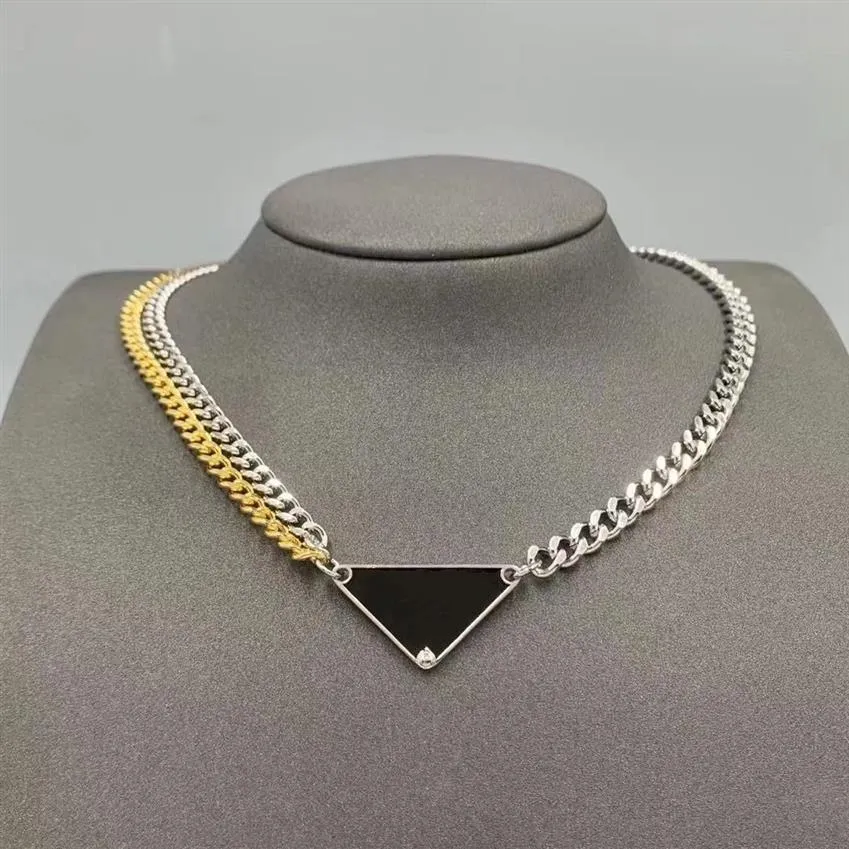 Anpassat halsband för Teen Girls Silver Layed Luxury Designer Chain Titanium Steel kommer aldrig att blekna Triangle Gold Long Trendy Set 2652