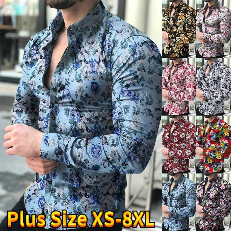 Camisas casuales para hombres Fashion Streetwear con botones con cuello estampado Tops Slim sin hierro Camisa de manga larga social XS-8XL