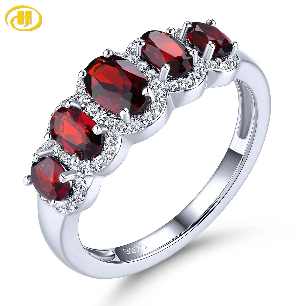 Anneaux de mariage Bagues en argent grenat rouge naturel 2 Carats véritable pierre précieuse grenat classique conception originale S925 femmes cadeaux d'anniversaire romantiques 231218