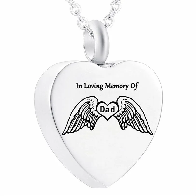 In Memory Of Dad Type Angel Wings Ashes Jewelry Necklace Cremation Pendant with Pretty Package Bag221T