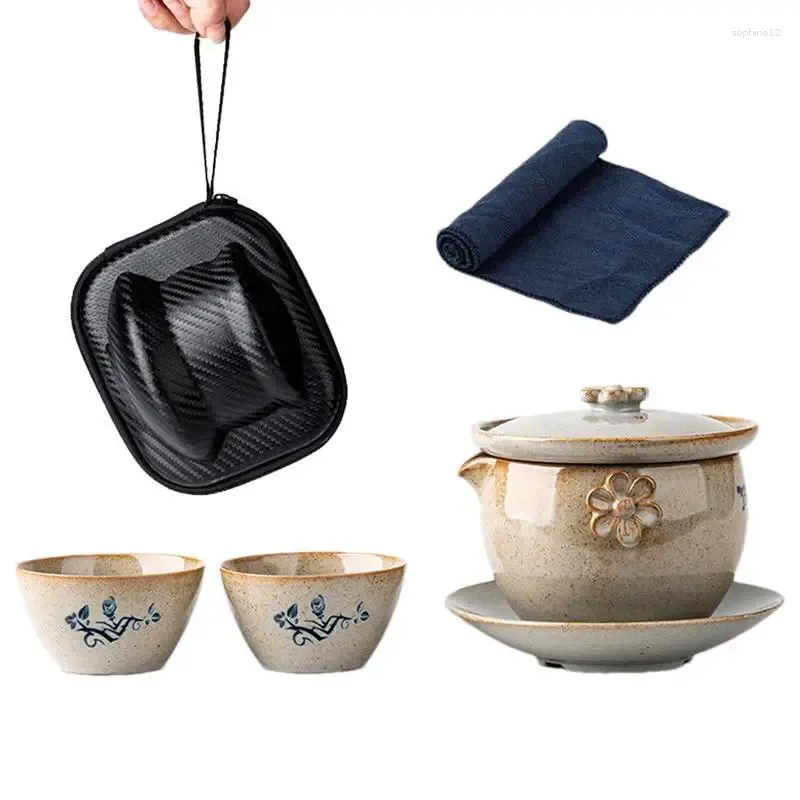 Service à thé japonais, théière traditionnelle avec 2 tasses en céramique et sac de rangement Portable pour le bureau et la maison