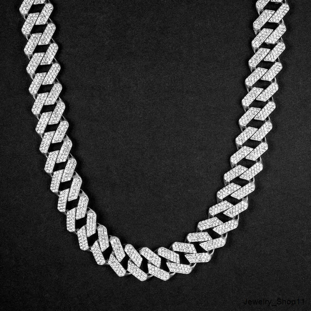 Collier miami en argent sterling 925 plaqué or pour hommes, bijoux hip hop glacés, chaîne en diamant moissanite, lien cubain, 19mm