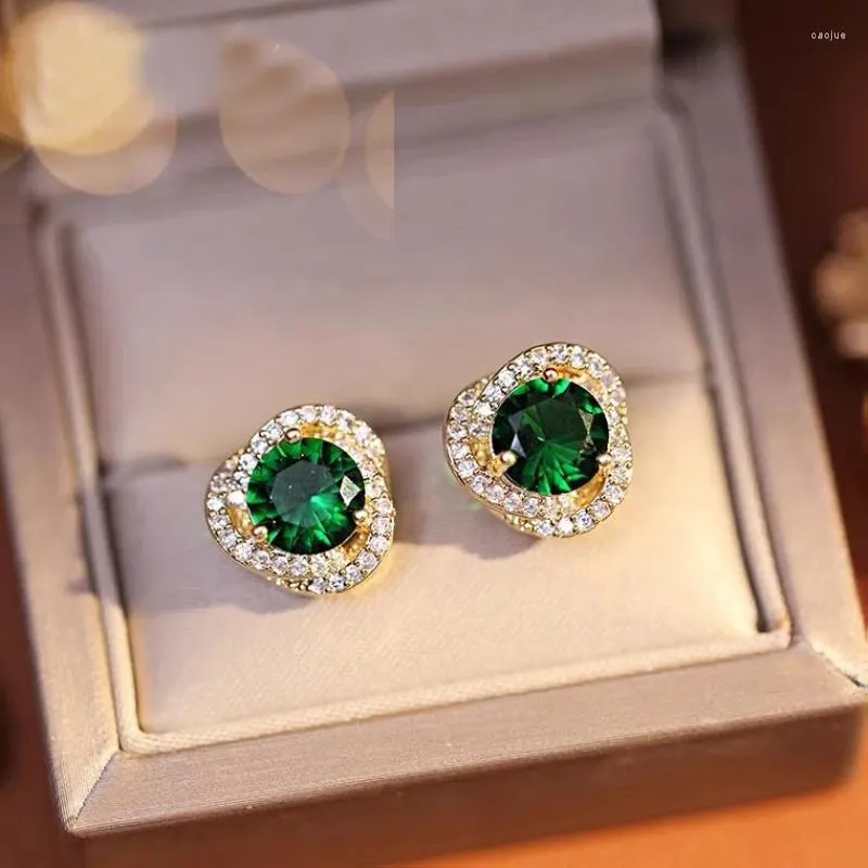 Studörhängen 2023 Spiral Design Shiny Green Zircon Party Women's Fashion Luxury Jewelry For Young Girls utsökta tillbehör