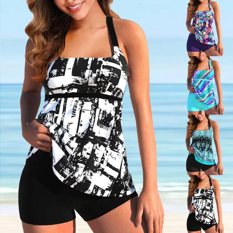 Set 2023 Yeni Yaz Kadınlar Yüksek Bel Plaj Giyim Normal Tankini Monokini Mayo Mayo Takım İki Parça Mayo Basılı Tankinis