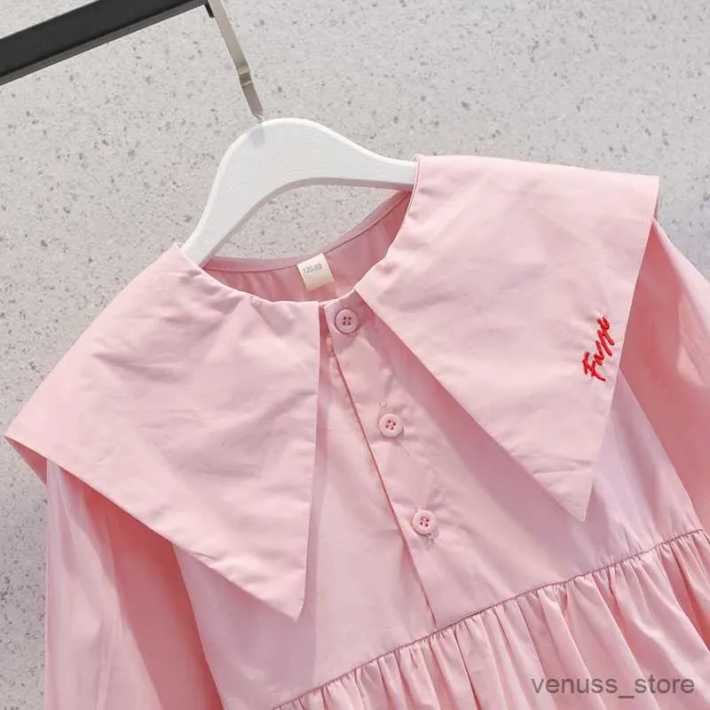 Flickas klänningar tonåringar klänningar för flickor skol uniform barn kläder vår höst rosa preppy dräkt barn kläder 6 8 10 12 13 år