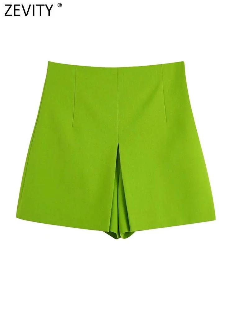 Capris Zevity nouvelles femmes taille haute plis conception Slim Shorts jupes bureau dame côté fermeture éclair Shorts chauds Chic pantalone Cortos P1300