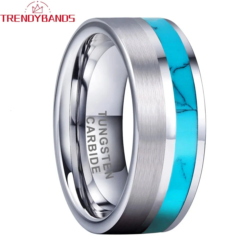 Anéis de banda 8mm anéis para mulheres homens moda jóias tungstênio carboneto noivado casamento banda plana shell inlay polido brilhante conforto ajuste 231218