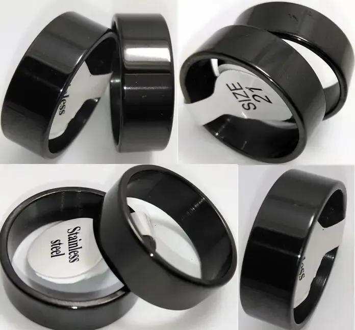 Bandringar Bulk Lot 100st Polished Black Plain Stainless Steel Rings 8mm Men's Fashion Jewelry Classic Finger Ring 231218