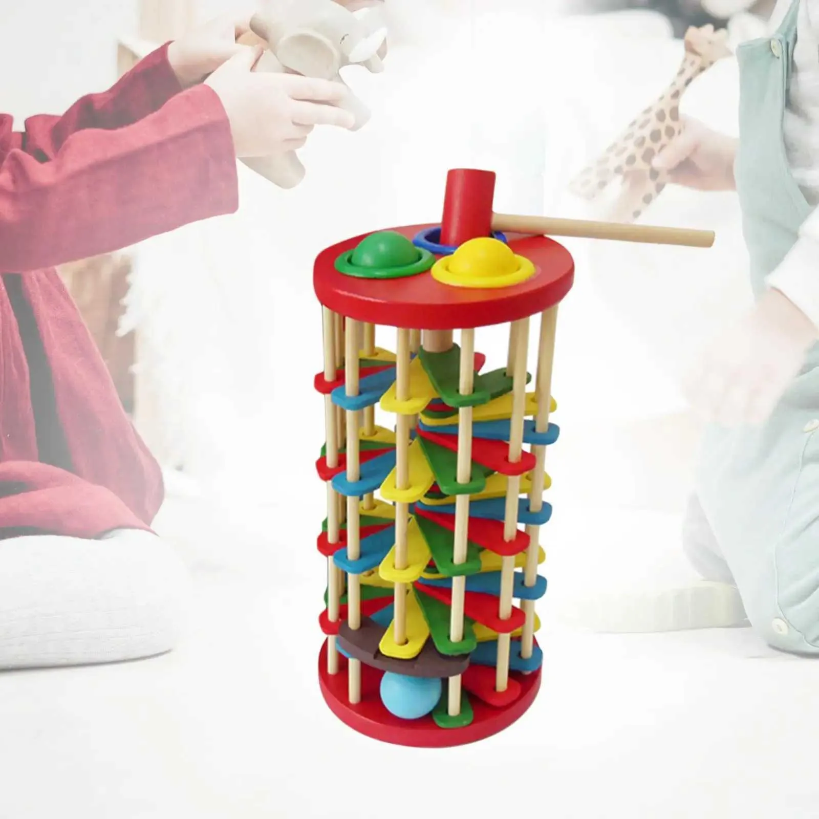 Kids Pounding Bench Hammer Desktop Puzzle Toy Ornaments Knock Balls The Ladder for Preschool Office Birthday Family Bedroom