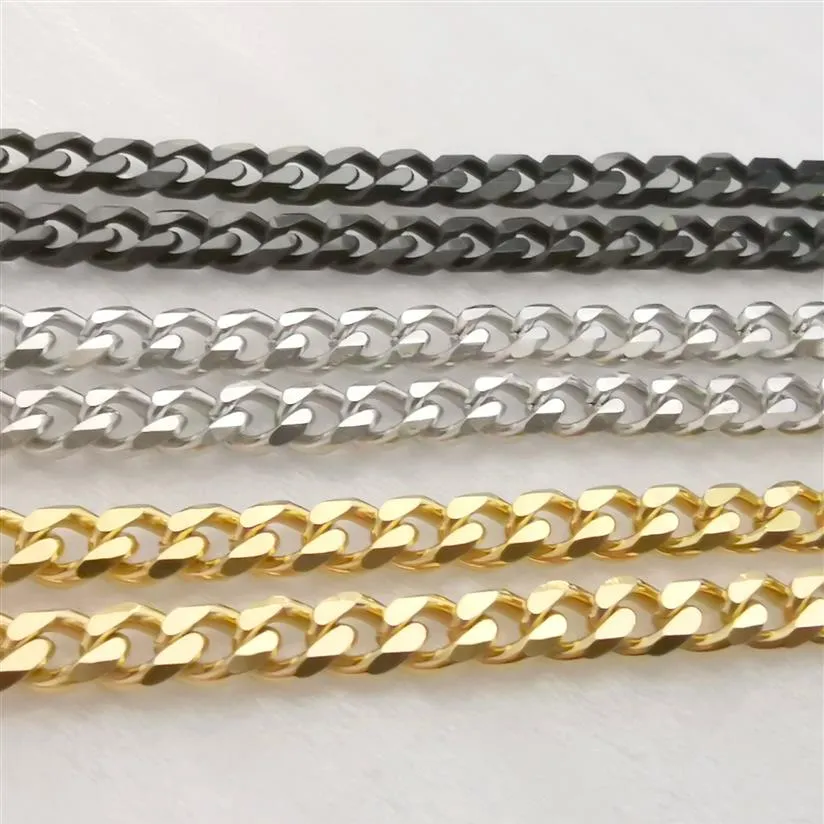 Lot 5meter in bulk 5MM black silver gold stainless steel Curb Link Chain findings jewelry marking DIY necklace bracelet317M