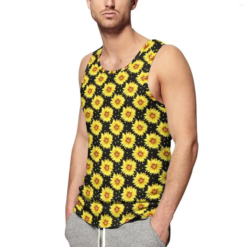 Regatas masculinas Sunflower Top Homens Flores Imprimir Verão Design Treino Cool Oversized Camisas Sem Mangas