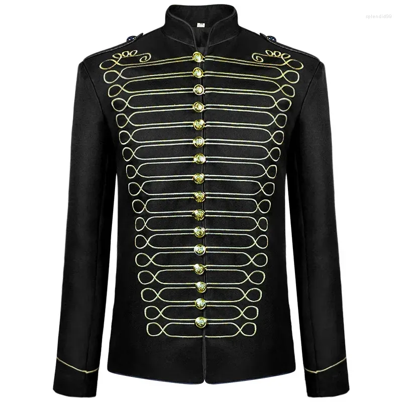 Herrenjacken Herren Stilvolle Gold bestickte Jacke Steampunk Hussar Marching Band Militär Schlagzeuger Parade Mantel Kostüm Chaquetas Hombre