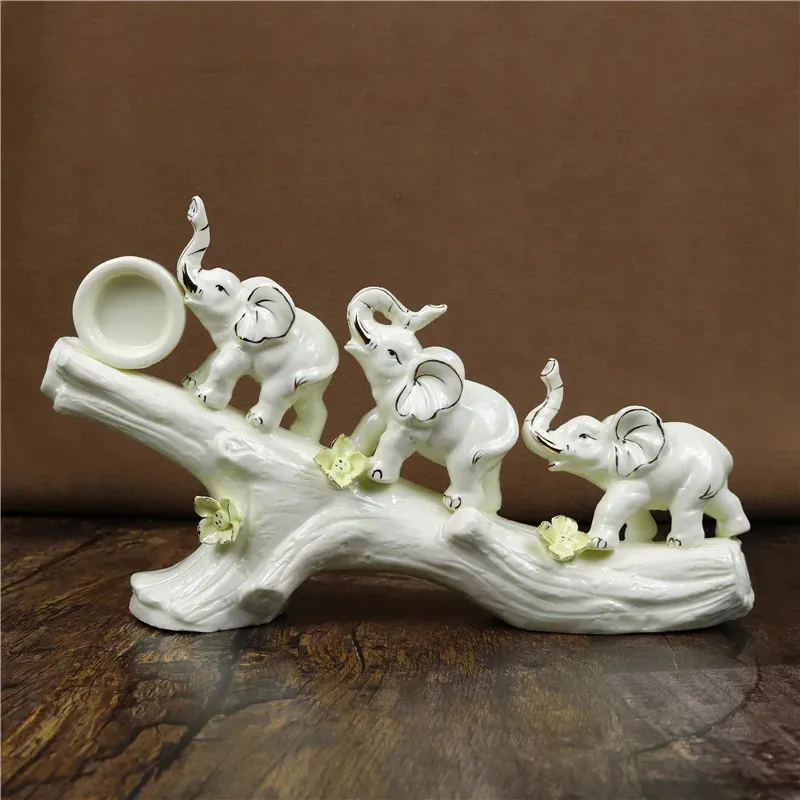 Decorative Objects Figurines Porcelain Family Handmade Ceramics Wild Animal Statue Craft Ornament for Room Decoration and Art Collection 231218