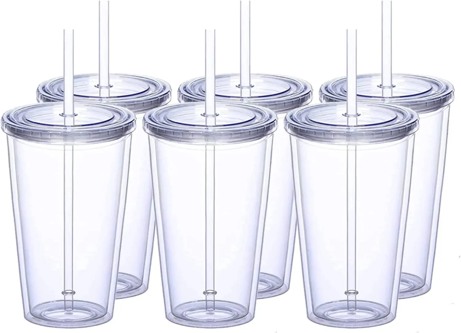 Canecas 6/4 / 2pcs Transparente Garrafa de água de dupla camada Café Leite DIY Smoothie Cup Drinkware Reutilizável Clear Tumbler Cup com tampa de palha 231218