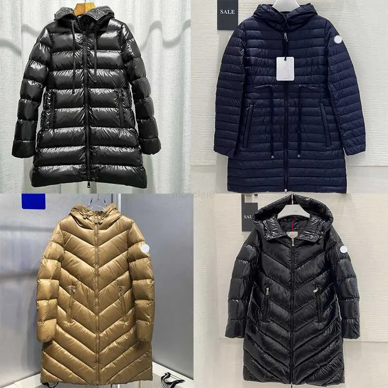 Womens Down Parkas Designer de luxe femmes vers le bas parkas badge brodé moyen long épais taille chaude mince à capuche doudoune veste d'hiver designer puffer jacke top S