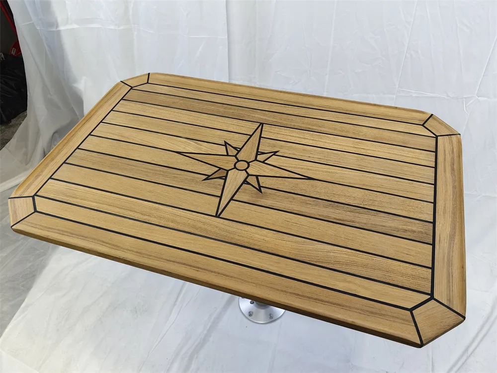 Boat Rectangular Teak Table Top Star Inlay S-quare Corner 4 Sizes Marine Yacht RV