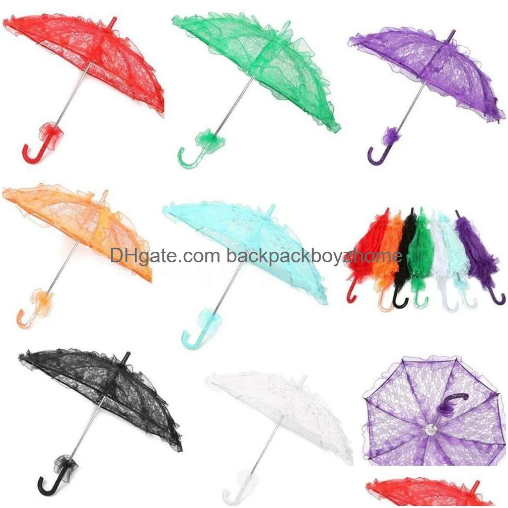 Paraplyer brud spetsar paraply 11colors elegant bröllop parasol hantverk 56x80 cm för show party dekoration po props paraplyer droppe dy dhf5h