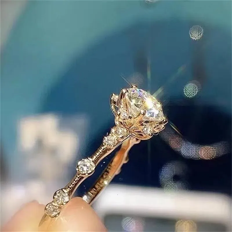 Anello solitario Anello crepitante con pietre preziose per donna gioielli fidanzamento matrimonio vero argento 925 placcato oro rosa regalo di compleanno 230406