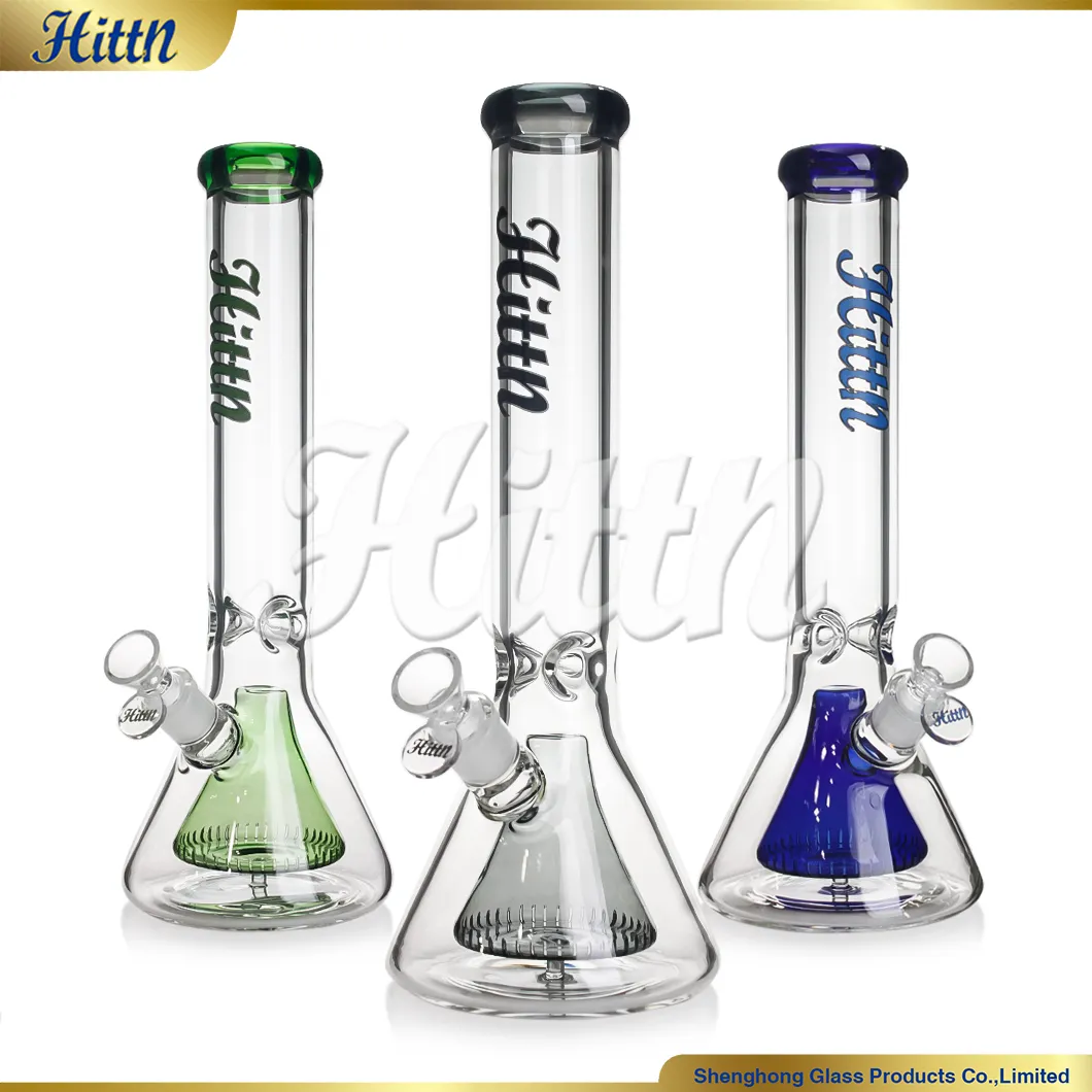 Hittn Verre Bécher Bong Pipe À Eau Pyramide Perc Double Beake Base Verre Lourd Soufflé À La Main 420 Bong D'eau pour Fumer Vert Noir Bleu 13,5 Pouces