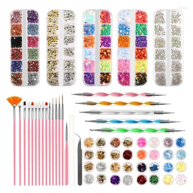 Nail Art Kits Tools Decoration For Rhinestone Sequins Foil Flakes With Pick Up Tweezers Painting Dotting Pen Brush Manicu E1YD