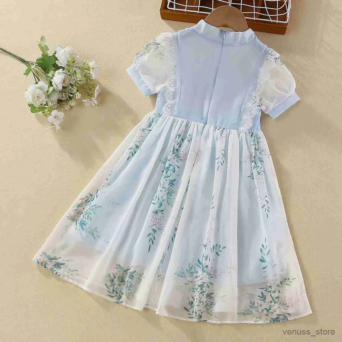 Vestidos da menina verão crianças vestidos azuis para meninas princesa flor vestido longo roupas do bebê crianças adolescentes trajes 4 6 8 10 12 anos