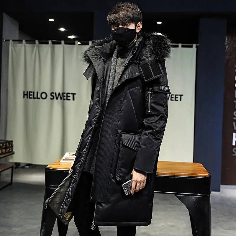 Parka da uomo in piumino da uomo Giacca calda invernale da uomo spessa casual con cappuccio lungo piumino giacca a vento da uomo di marca oversize nero antivento parka da uomo 231218