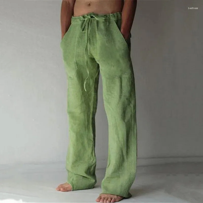 Spodnie męskie swobodny bawełniany lniany kolor stały codzienny noszenie luźne miękkie spodnie dresowe presje męskie