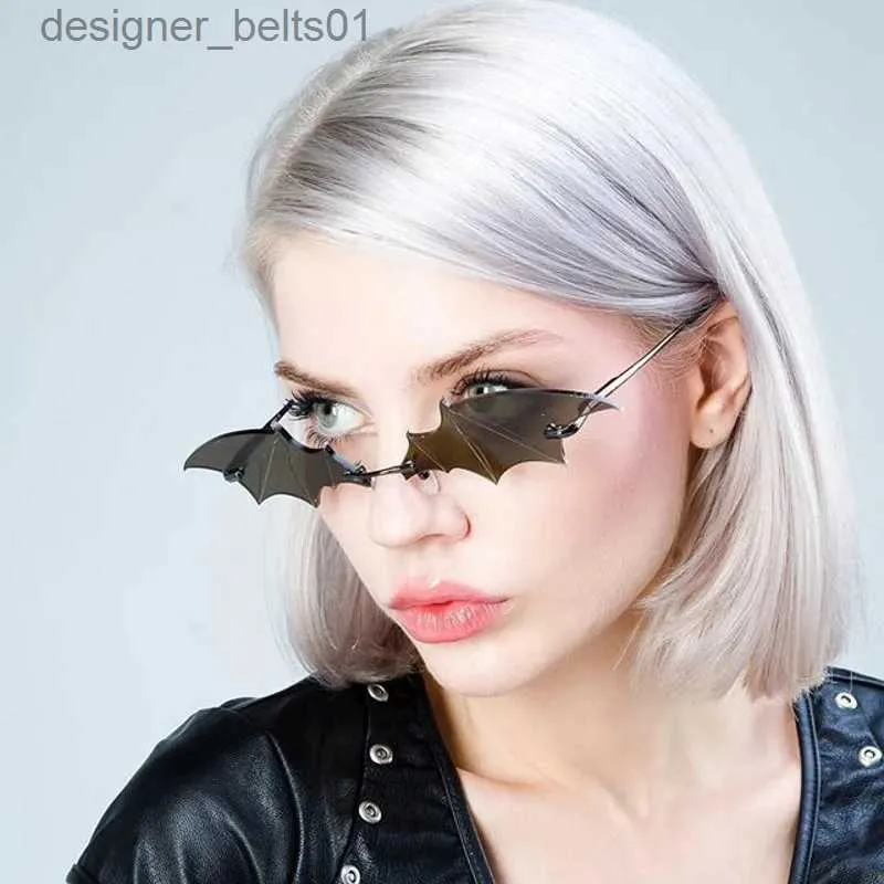 Sunglasses Fashion Vintage Bat Sunglasses Women Metal Rimless Sun Glasses Female Small Frame Colorful Mirror Luxury Oculos De Sol FemininoL231218