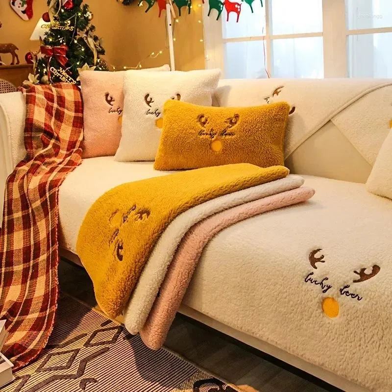Stol täcker tjockare lamm plysch soffa täckning universell icke-halkmatta vinter varma soffor handduk soffan kudde för L-format vardagsrumshem