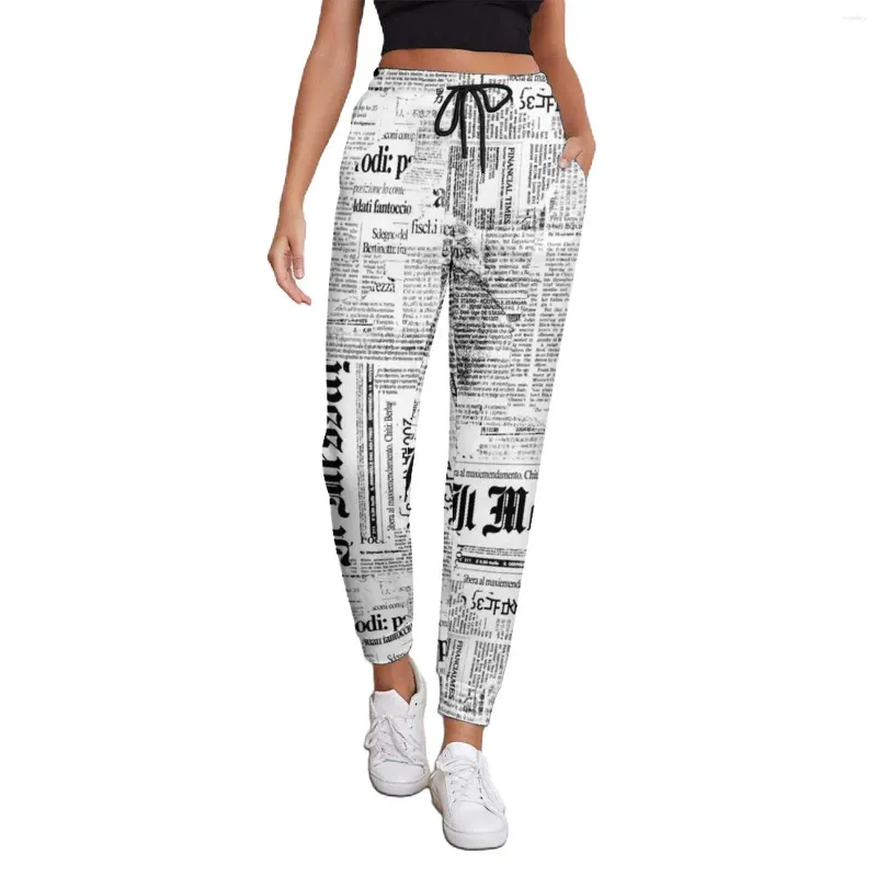 Women's Pants Spaper Collage Baggy Texts And Headlines Casual Oversized Sweatpants Spring Women Design Aesthetic Trousers